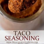 Two images of taco seasoning with text overlay between them.