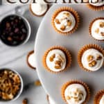 Mini carrot cake cupcakes with text overlay.
