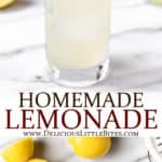 Homemade lemonade and the ingredients needed to make it with text overlay.