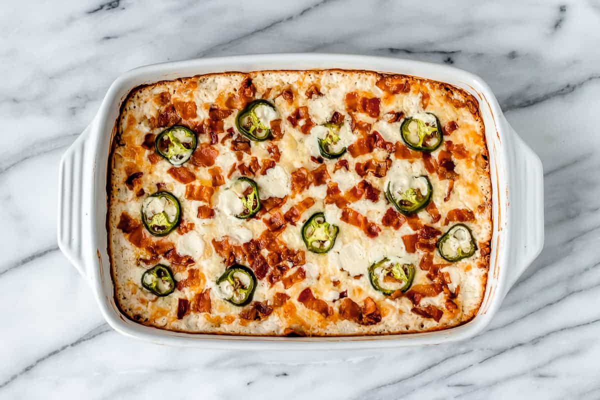 A baked low carb jalapeno popper chicken casserole.