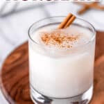 Almond milk horchata with text overlay.