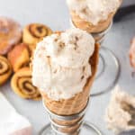Cinnamon ice cream in cones with text overlay.