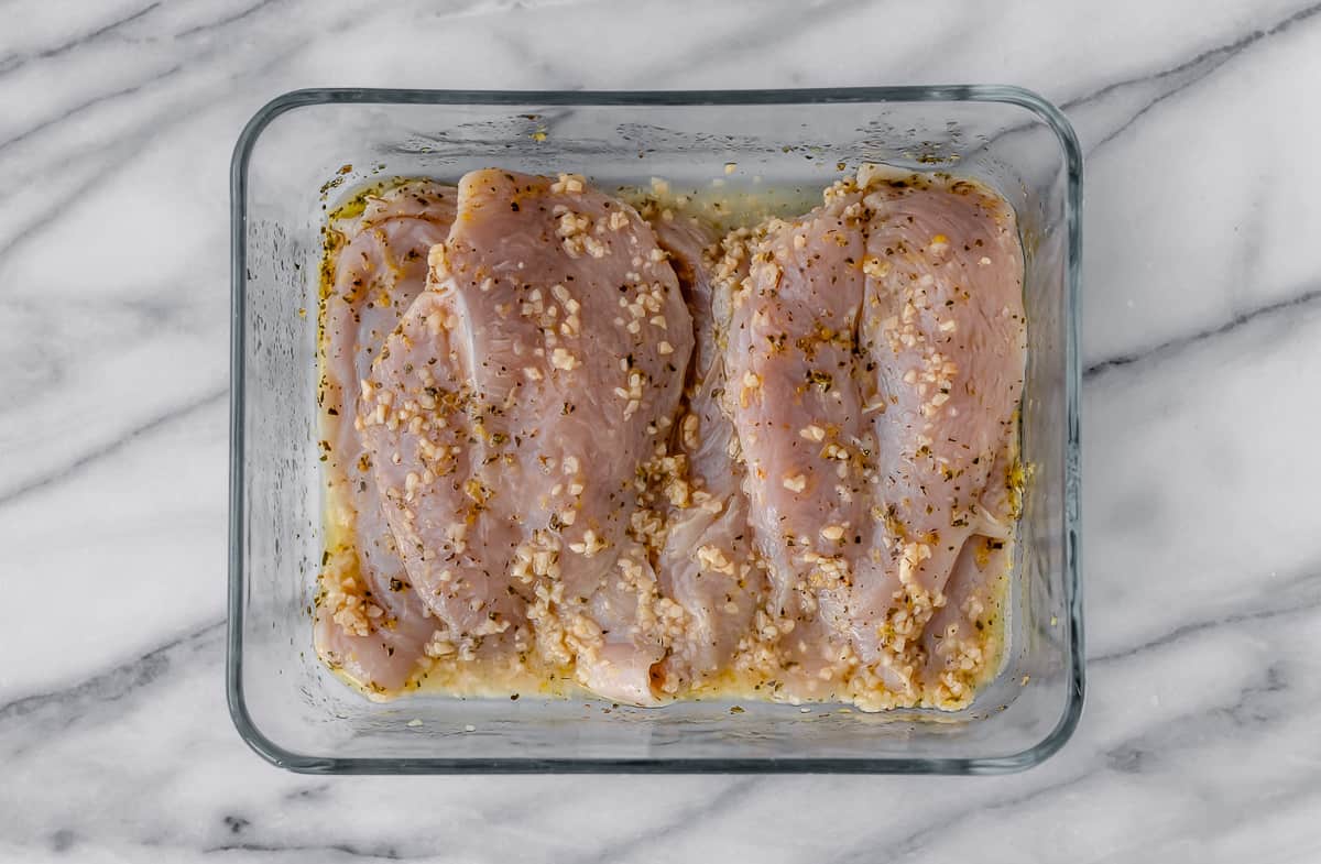 Chicken breasts in a Greek marinade.