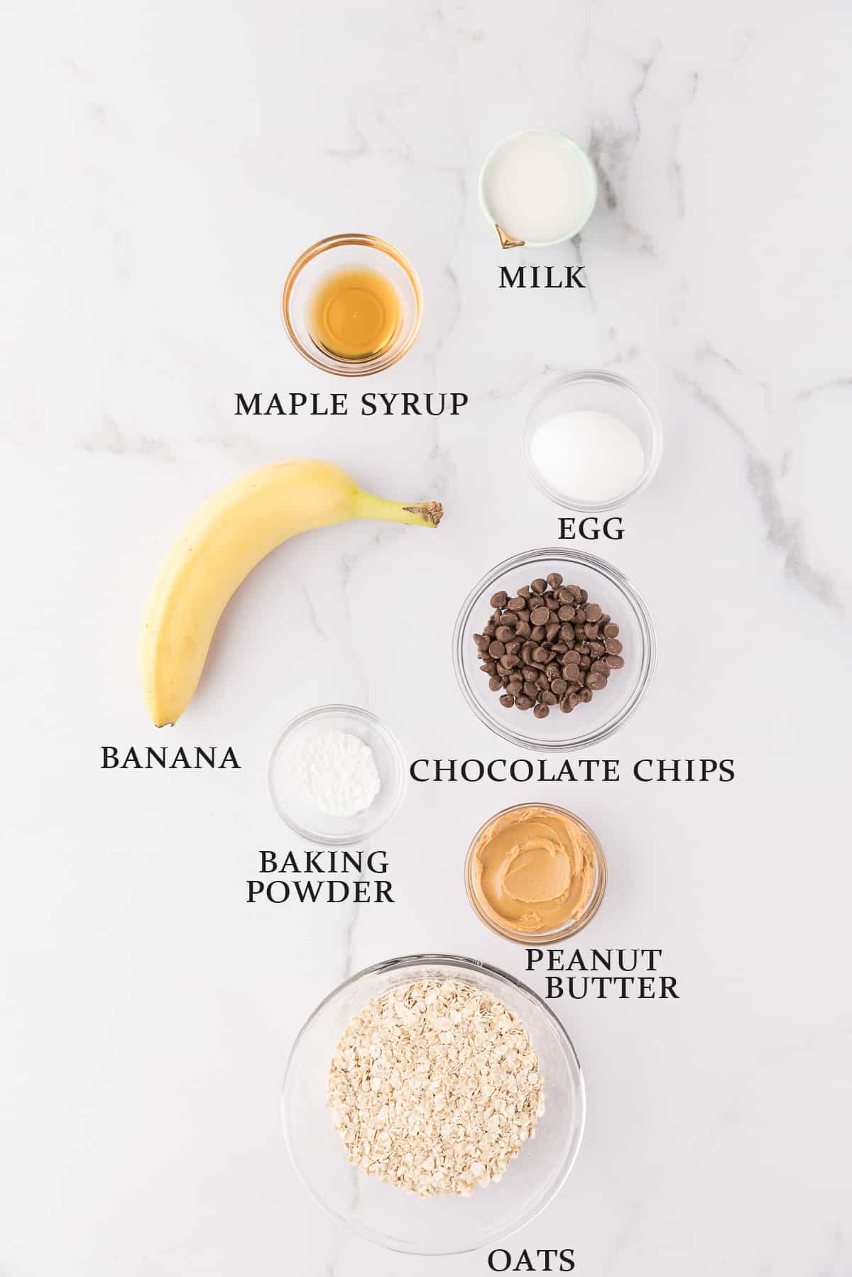 Ingredients needed to make blended baked oats with text overlay.