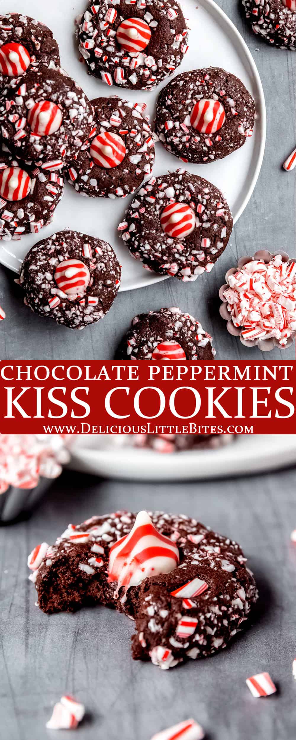 Chocolate Peppermint Kiss Cookies - Delicious Little Bites