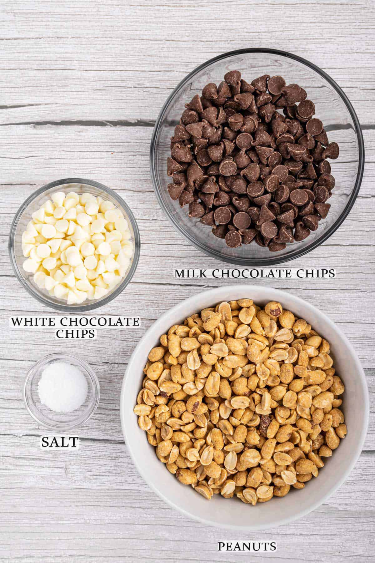 Ingredients needed to make crock pot peanut clusters with text overlay.