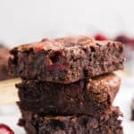 Chocolate cherry brownies with text overlay.