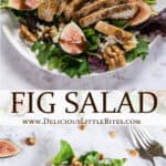 Two images of fig salad with text overlay between them.