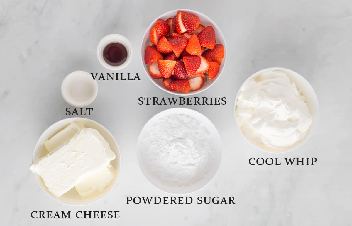 Ingredients needed to make a cheesecake filling with text overlay.