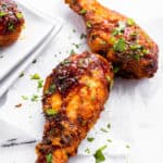 Baked BBQ Chicken Drumsticks with text overlay.