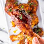 Baked BBQ Chicken Drumsticks with text overlay.