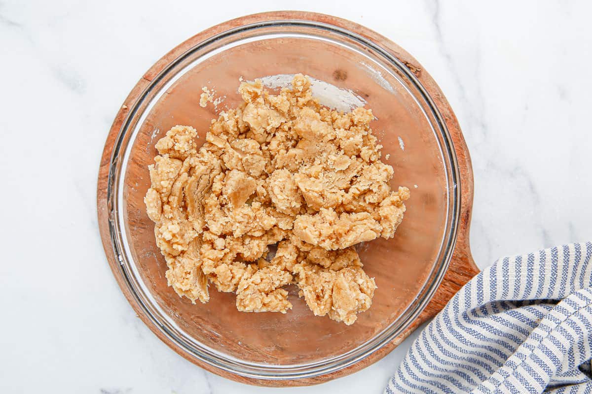 Crumb topping in a glass bowl.