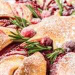 Close up of cranberry star bread with text overlay.