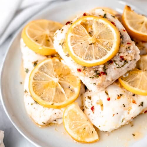 Broiled Cod with Lemon Garlic Butter Sauce - Delicious Little Bites