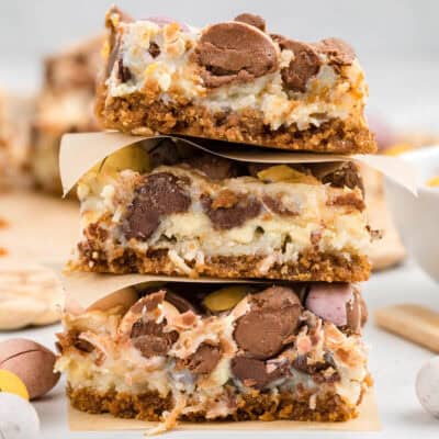 Close up of a stack of 3 Easter magic bars.