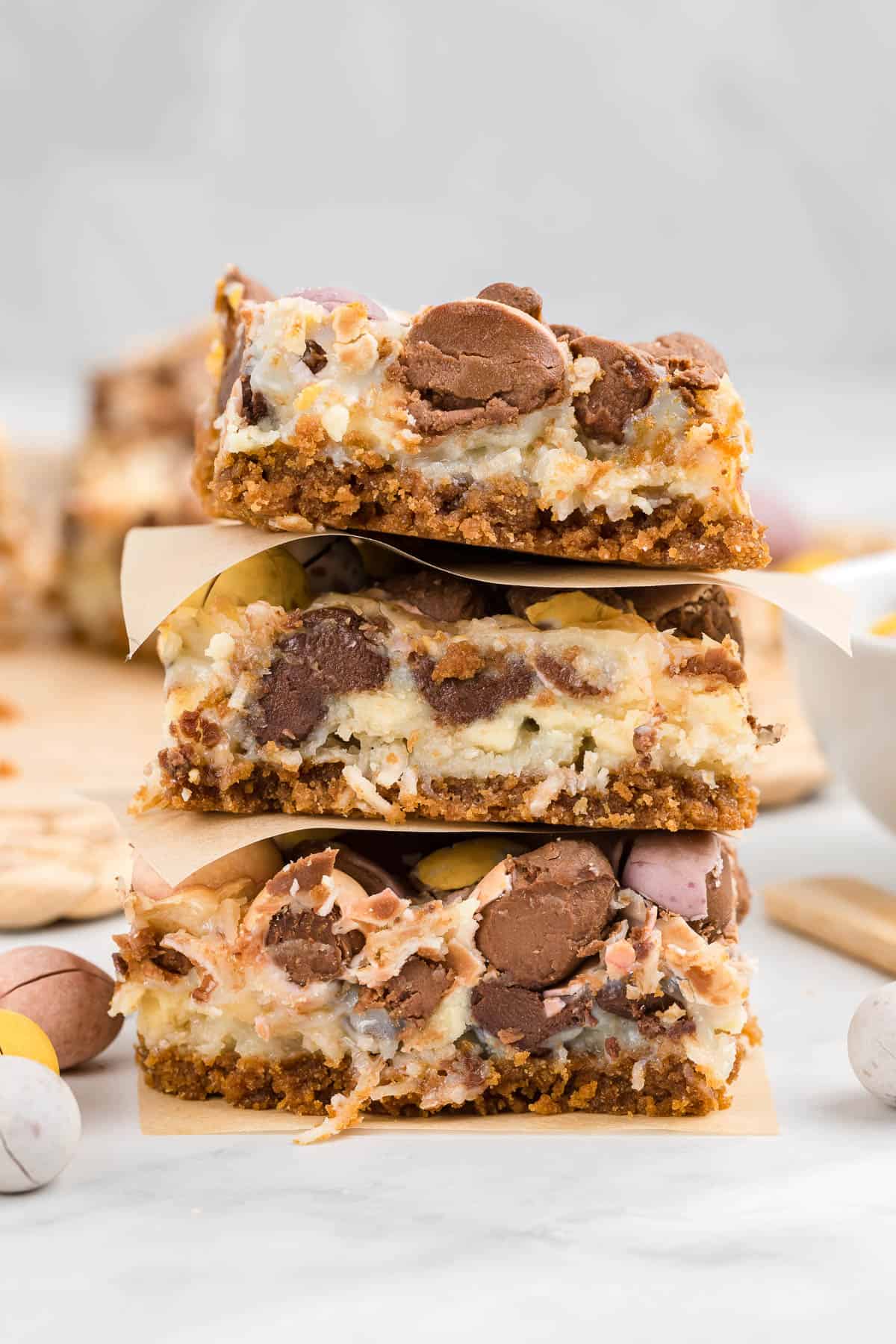 Close up of a stack of 3 Easter magic bars.