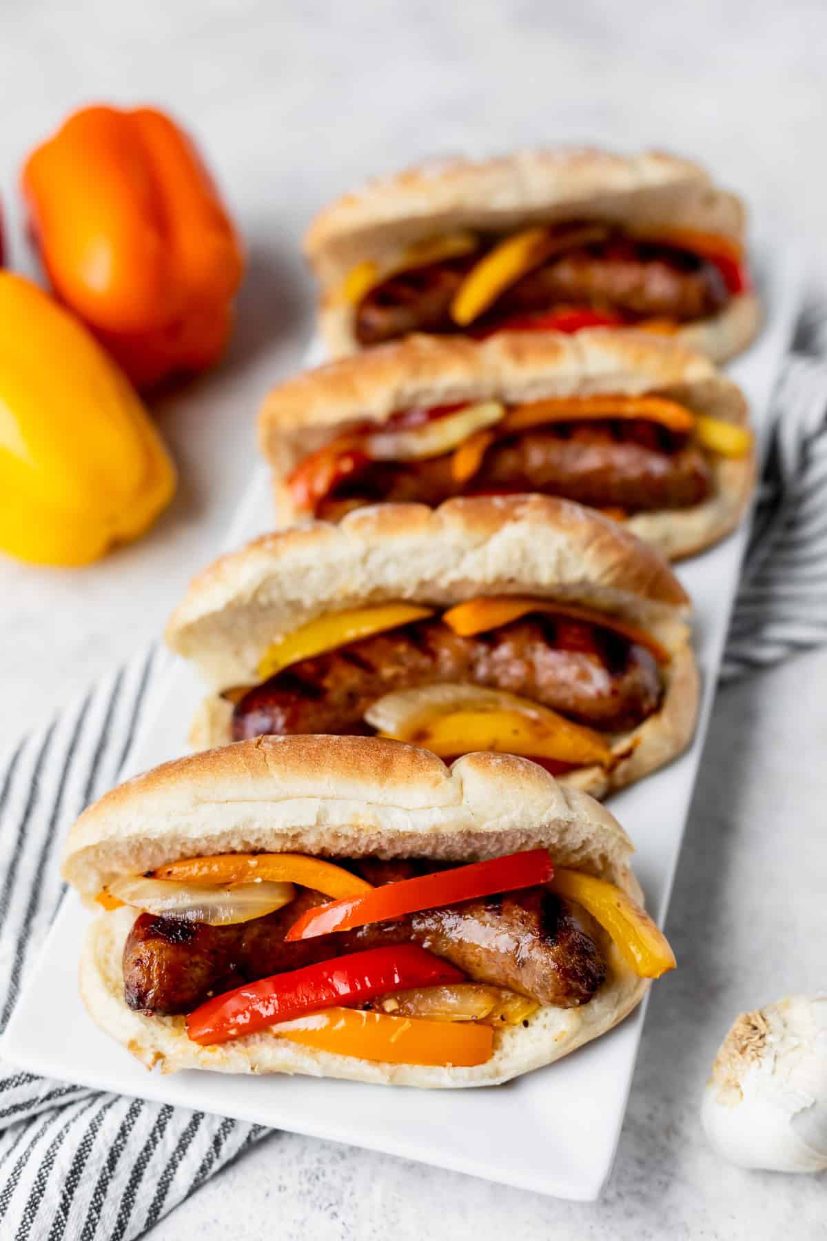 Grilled sausage and pepper hoagies in foil