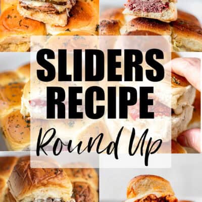 Images of sliders with text reading sliders recipe round up in the center.