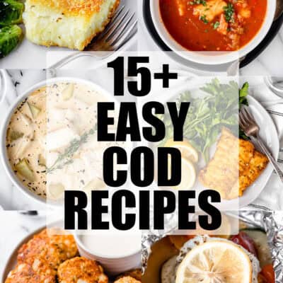 A collage of six different cod recipes with text overlay.